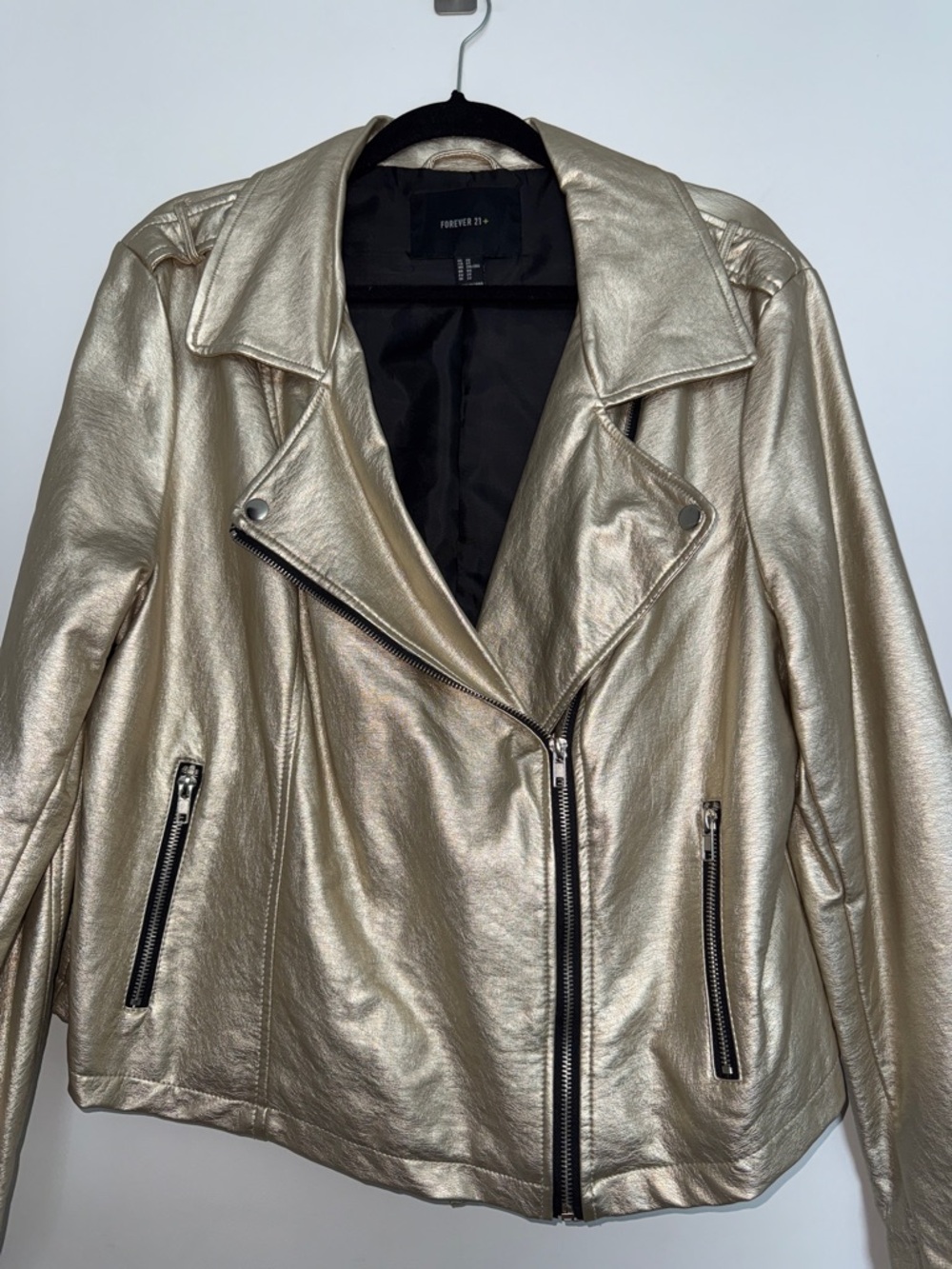 Vintage Forever 21 Plus Metallic Gold Moto Jacket - Picture 6 of 6